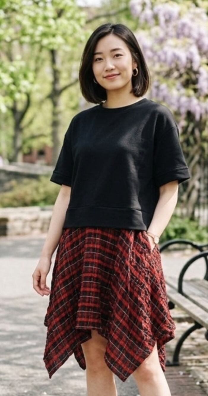 Zara Tartan Plaid Hanky Hem Combo Dress